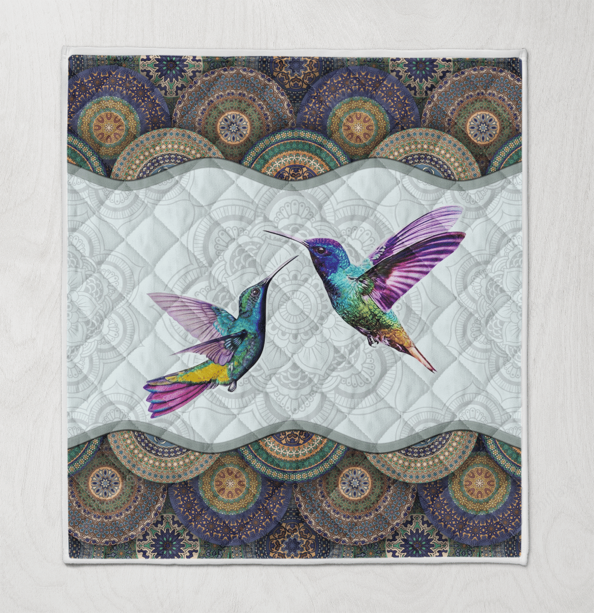 Wonderful Hummingbird Couple Mandala Quilt Gift For Hummingbird Lovers Birthday Gift Home Decor Bedding Couch Sofa Soft and Comfy Cozy