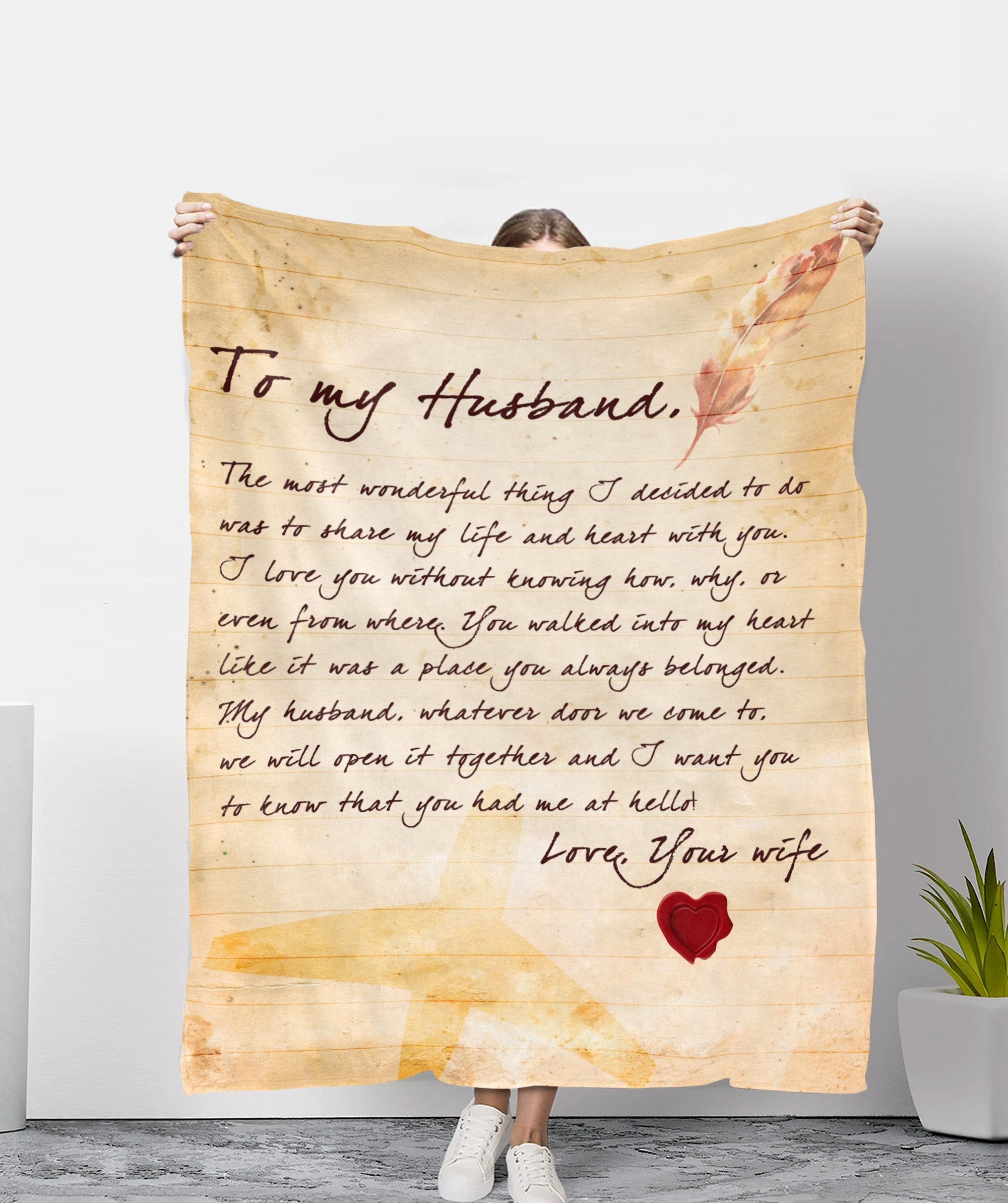 To My Husband You Had Me At Hello Letter Blanket Gift For Husband From Wife Father's Day Gift Birthday Gift Home Decor Bedding Couch Sofa Soft and Comfy Cozy