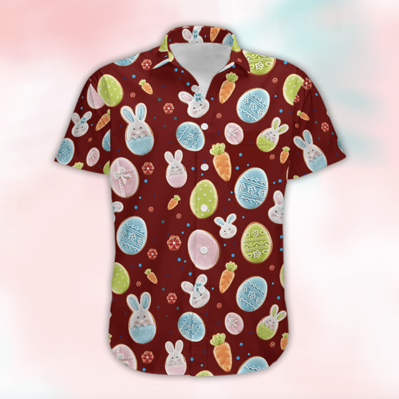 PresentsPrints, Happy Easter Red Sweet Bunny Lamb Chick Cookies Hawaiian Shirts, Hawaiian Shirt