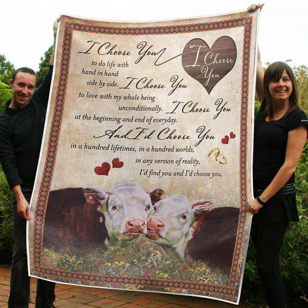I Choose You To Do Life With Hand In Hand Cow Blanket Gift For Farmer Cow Lovers Couple Vanlentine's Day Decor Bedding Couch Sofa Soft And Comfy Cozy