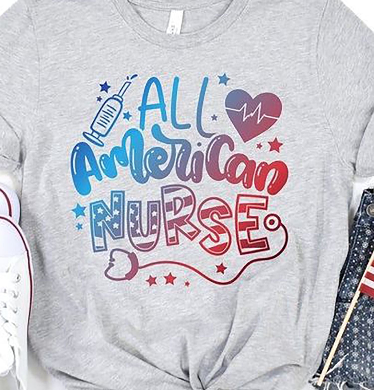 PresentsPrints, 4th Of July Independence Day Gift Patriotic All American Nurse, Nurse T-Shirt