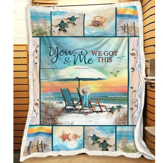 Beach Scene Mermaid Fleece Blanket - You And Me We Got This Gift For Wife From Husband Couple Birthday Gift Valentine's Day Gift Bedding Couch Sofa Soft And Comfy Cozy