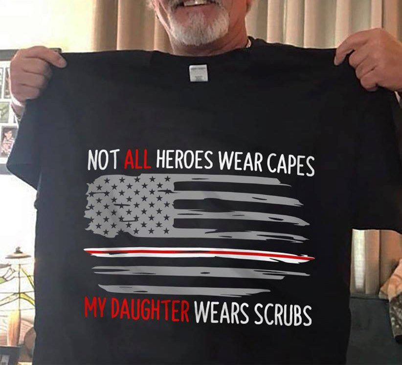PresentsPrints, Nurse Mom Dad American flag independence day 4th of july  memorial day not all heroes wear capes my daughter wears scrubs, Nurse T-Shirt