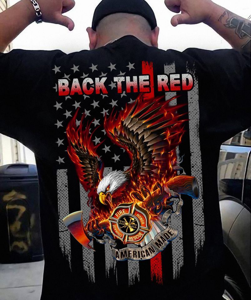 PresentsPrints, Firefighter American flag back the red courage honor rescue american made eagle Firefighter T-Shirt