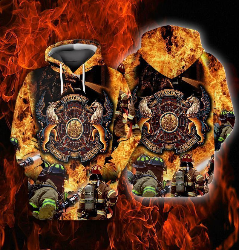 PresentsPrints, Momerial Day Firefighter Tradition Honor Service For Men And Women Firefighter Full Printed 3D Hoodie