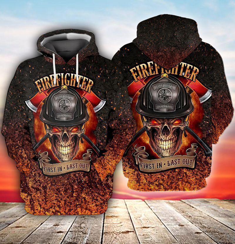 PresentsPrints, Memorial Day Firefighter Skull First In Last Out For Men And Women Firefighter Full Printed 3D Hoodie