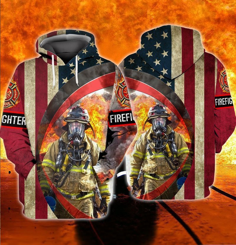 PresentsPrints, 4th Of July Independence Day American Firefighter  For Men And Women Firefighter Full Printed 3D Hoodie