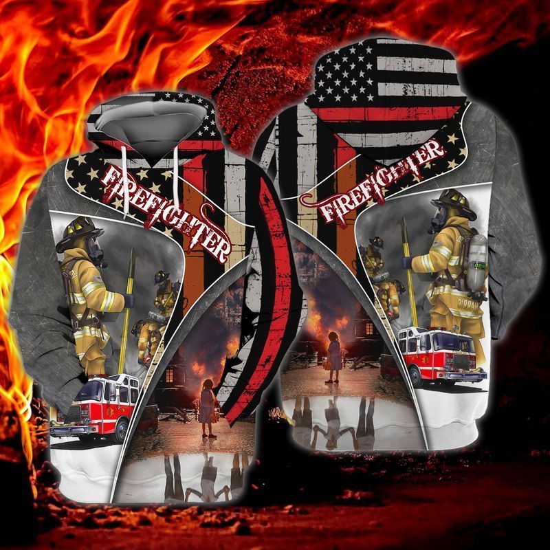 PresentsPrints, 4th Of July Independence Day American FireFighter For Men And Women Firefighter Full Printed 3D Hoodie