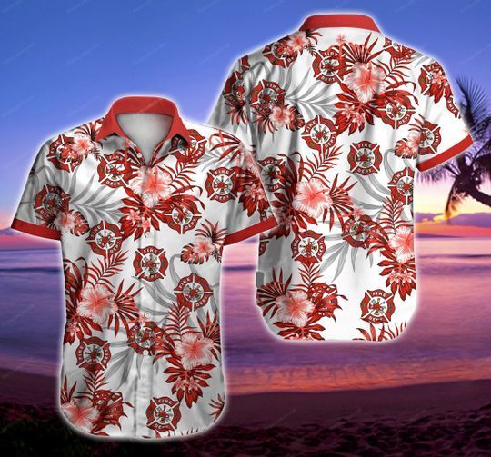 Firefighter Hawaiian Graphic Print Short Sleeve Hawaiian Casual Shirt  size S - 5XL