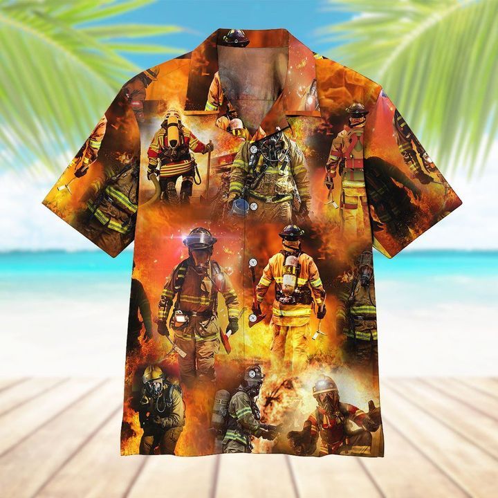 Firefighter Hawaiian Graphic Print Short Sleeve Hawaiian Casual Shirt  size S - 5XL