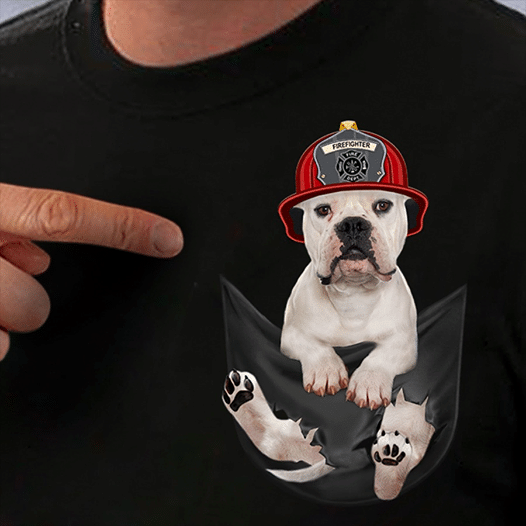 Firefighter Pitbull Dad  pocket Firefighter T-Shirt
