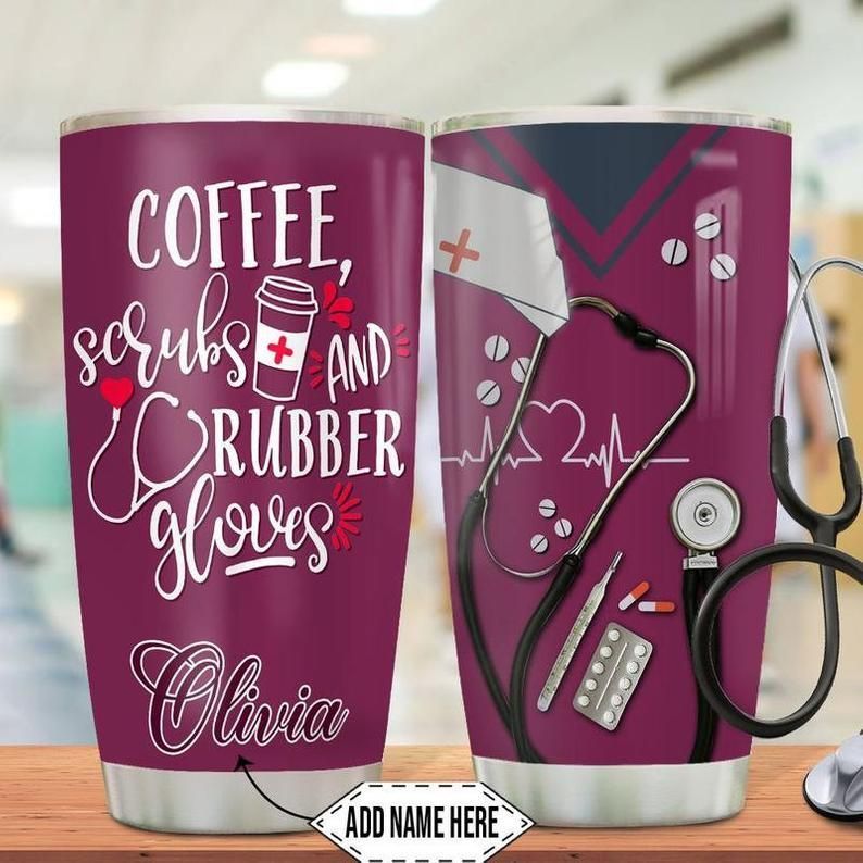 PresentsPrints, Nurse Scrubs Coffee Burgundy Personalized 15 Gift for lover Day Travel, Nurse Tumbler