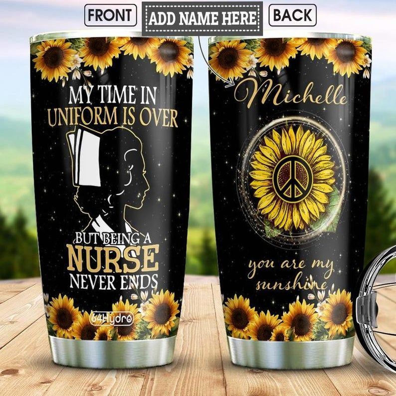 PresentsPrints, Sunflower Retired Nurse hippie Personalized Gift for lover Day Travel, Nurse Tumbler