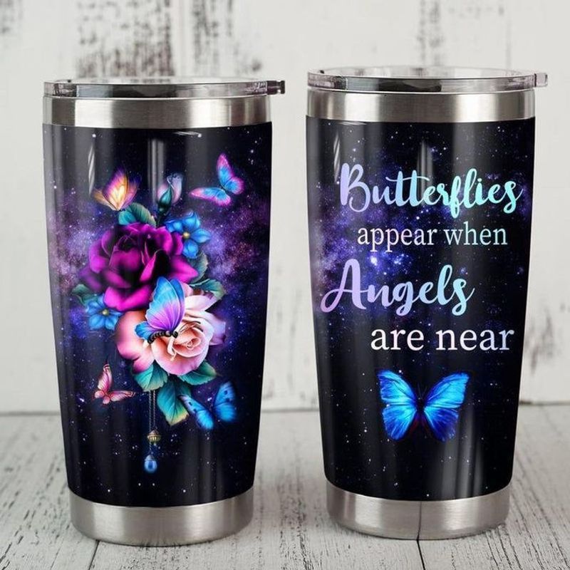 PresentsPrints, Butterflies appear when angels are near flower rose tumbler all over print size 20oz-30oz