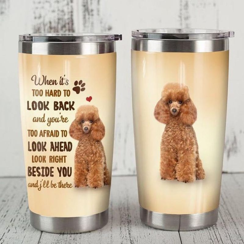 PresentsPrints, When its too hard to look back and youre too afrain to look ahead look right beside you and jll be there Poodle dog tumbler all over print size 20oz-30oz