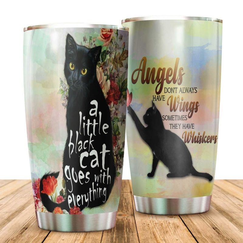 PresentsPrints, Black cat a little goes with everything angels wings whiskers tumbler all over print size 20oz-30oz