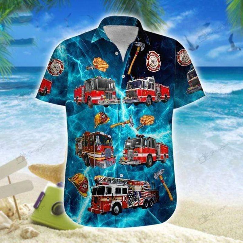 Firefighter casual short sleeve button shirt hawaii unisex size S-5XL