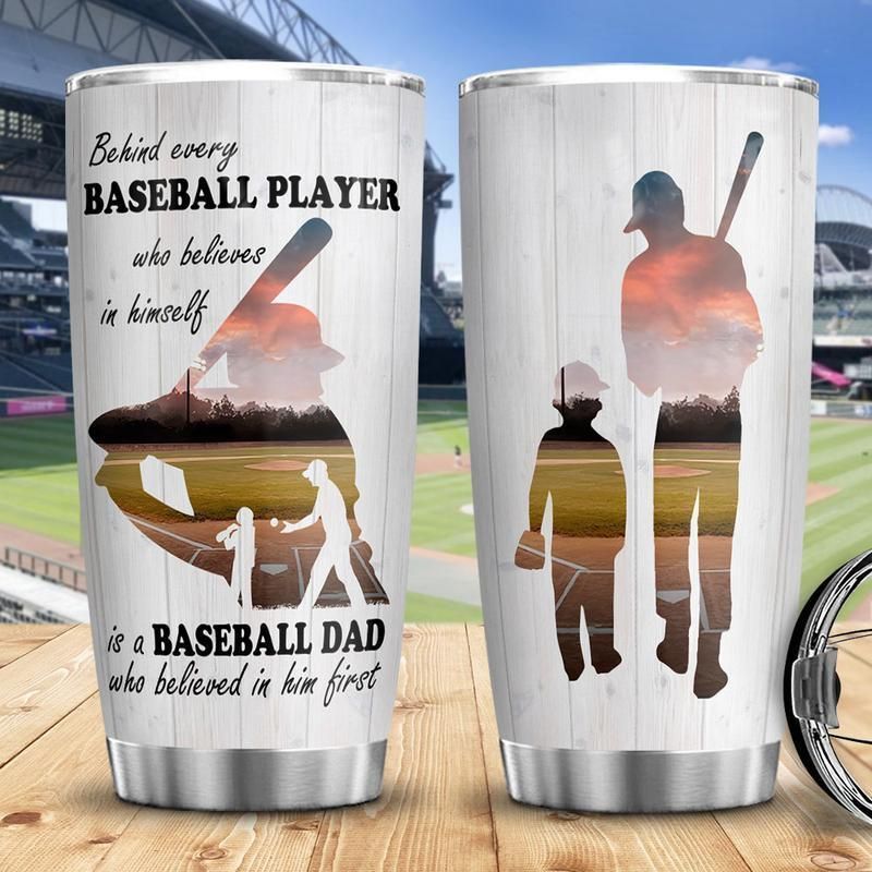 PresentsPrints, Behind every baseball dad player who believes in himself tumbler all over print size 20oz-30oz