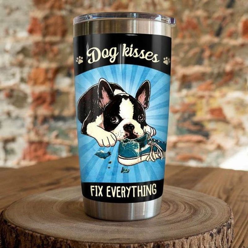 PresentsPrints, Dog kisses fix everything Boston Terrier dog tumbler all over print size 20oz-30oz
