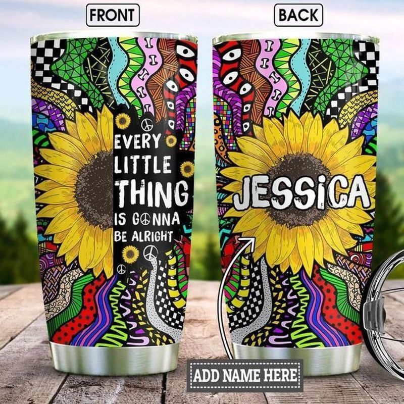 PresentsPrints, Personalized every little thing is gonna be alright sunflower hippie peace tumbler size 20oz-30oz