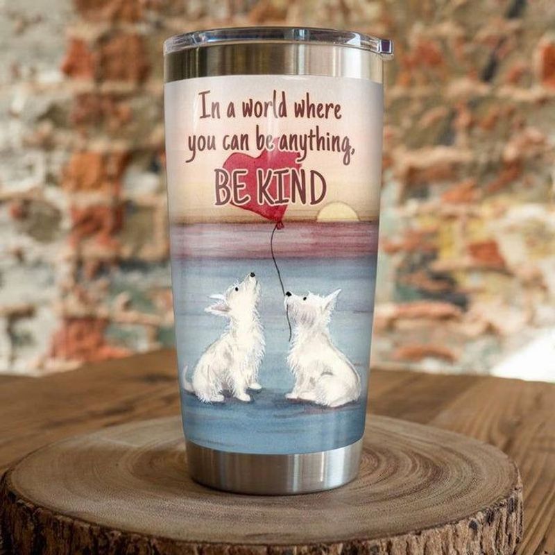 PresentsPrints, In a world where you can be anything be kind sunset love heart balloon Westiepoo dog tumbler all over print size 20oz-30oz