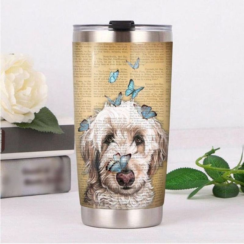PresentsPrints, Goldendoodle dog and butterfly tumbler all over print size 20oz-30oz