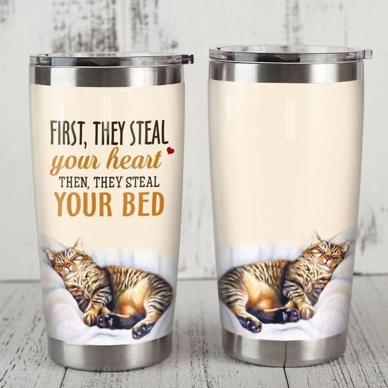 PresentsPrints, First they steal your heart then they steal your bad cat tumbler all over print size 20oz-30oz