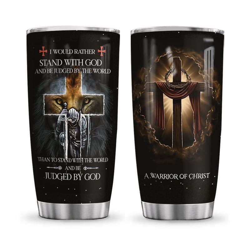 PresentsPrints, Jesus warrior i would rather stand with god and be judged by the world lion tumbler all over print size 20oz-30oz