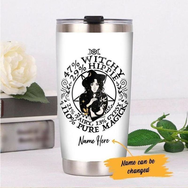PresentsPrints, Witchy hippie fairy gypsy pure magick witch and black cat tumbler all over print size 20oz-30oz