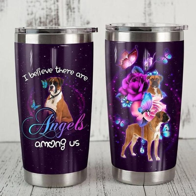 PresentsPrints, I believe there are angels among us Boxer dog and butterfly rose tumbler all over print size 20oz-30oz
