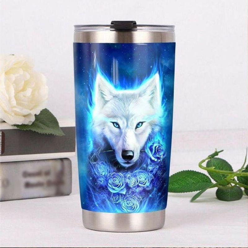 PresentsPrints, Wolf and rose flower tumbler all over print size 20oz-30oz