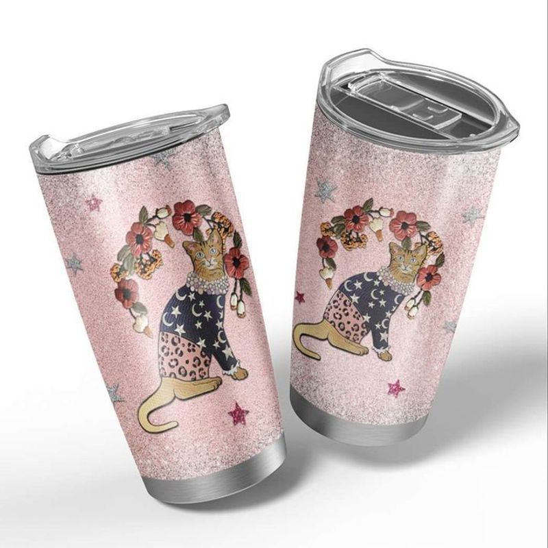 PresentsPrints, Cat and flower paw moon tumbler all over print size 20oz-30oz