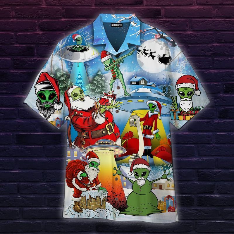 PresentsPrints, Alien and santa claus Merry Christmas, Hawaiian Shirt