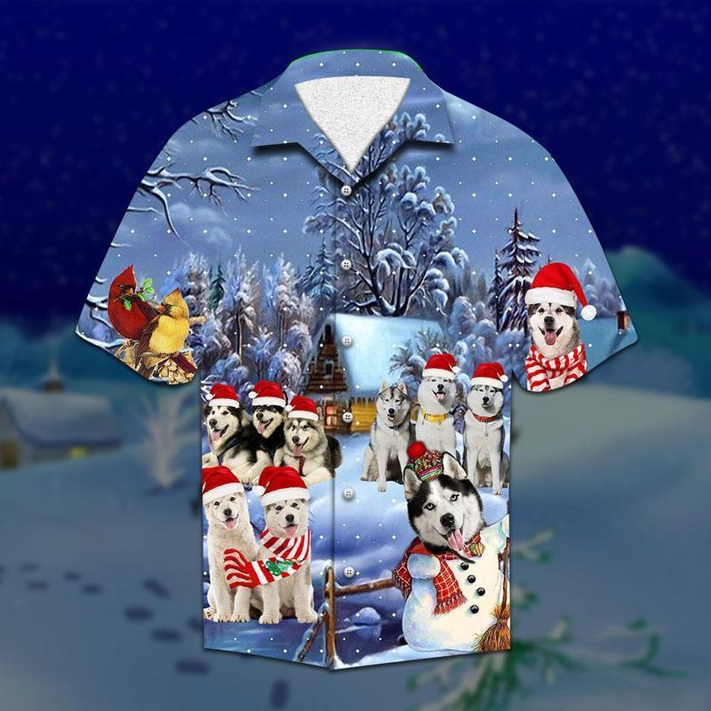 PresentsPrints, Alaskan malamute dog Merry Christmas, Hawaiian Shirt