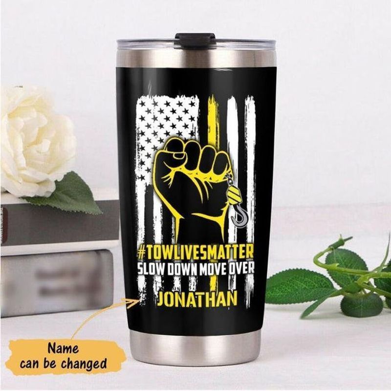 PresentsPrints, Personalized tow lives matter slow down move over American flag tumbler size 20oz-30oz