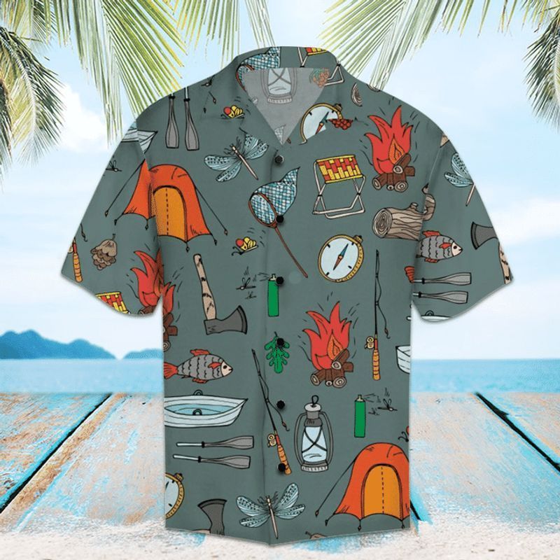 PresentsPrints, Camping fire, Hawaiian Shirt