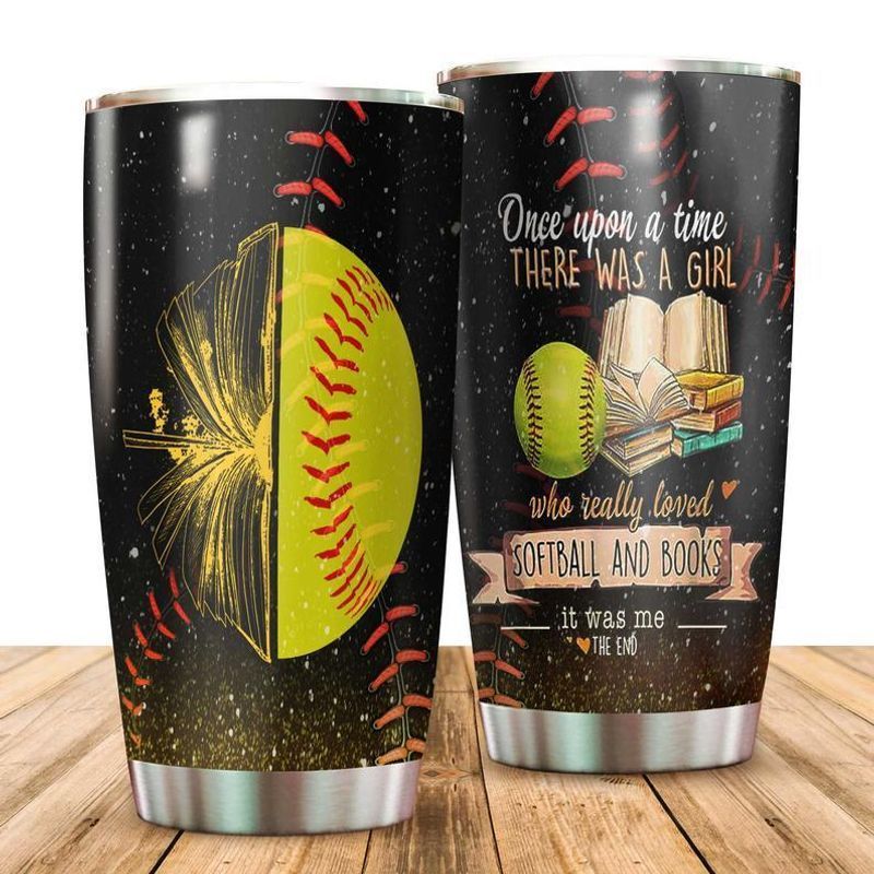 PresentsPrints, Softball and books once upon a time there was a girl who really loved tumbler all over print size 20oz-30oz