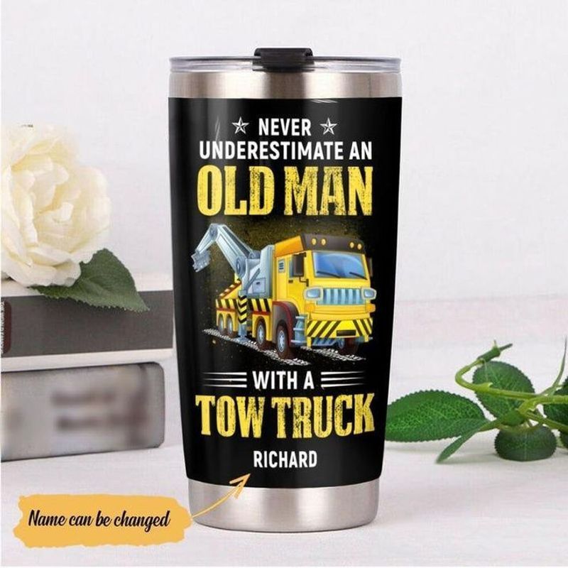 PresentsPrints, Personalized never underestimate an old man with a tow truck tumbler size 20oz-30oz