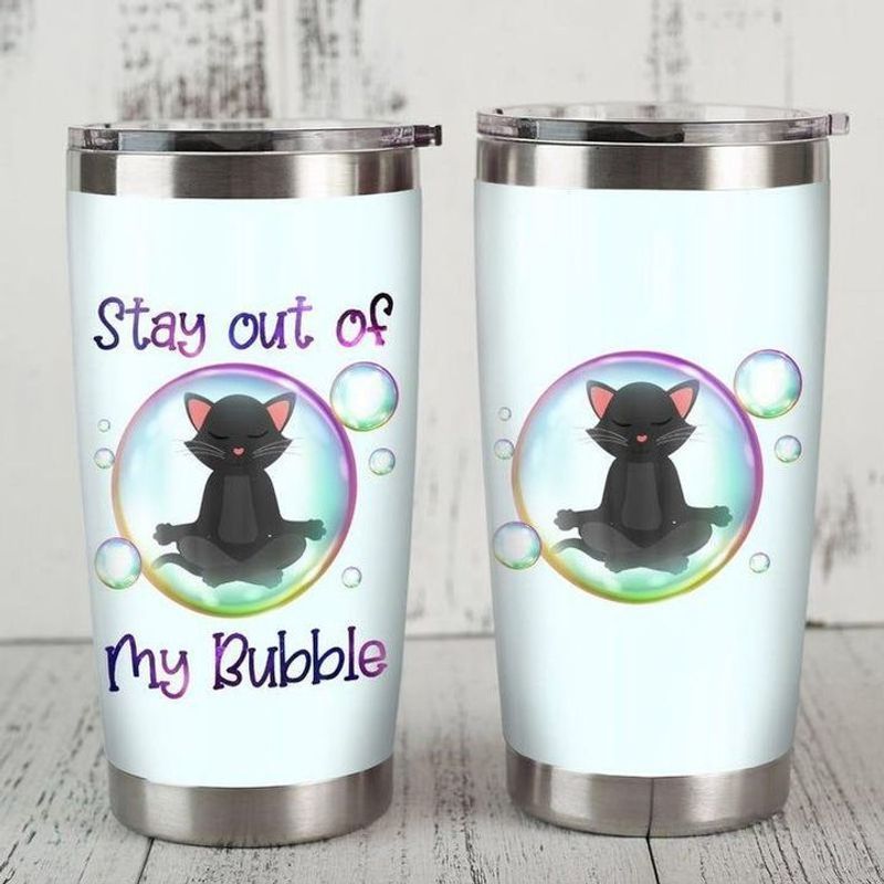 PresentsPrints, Stay out of my bubble black cat yoga maditation tumbler all over print size 20oz-30oz