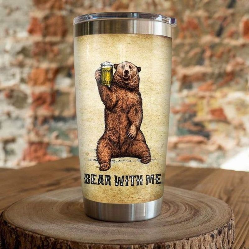 PresentsPrints, Bear with be beer tumbler all over print size 20oz-30oz
