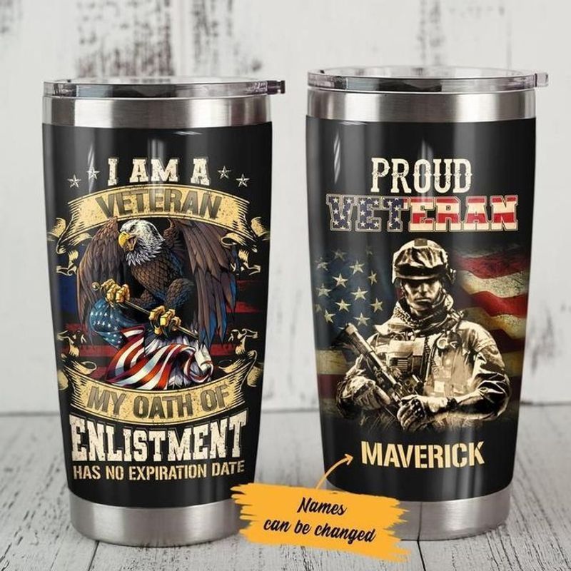 PresentsPrints, Personalized i am a veteran my oath of enlistment has no expiration date proud American flag eagle tumbler size 20oz-30oz