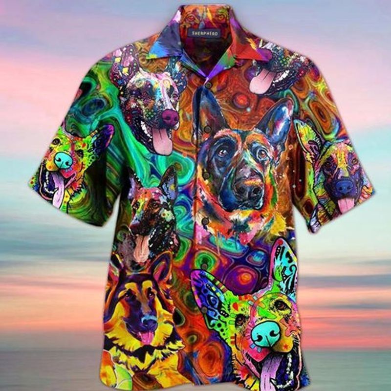 PresentsPrints, German shepherd dog hippie colorful, Hawaiian Shirt