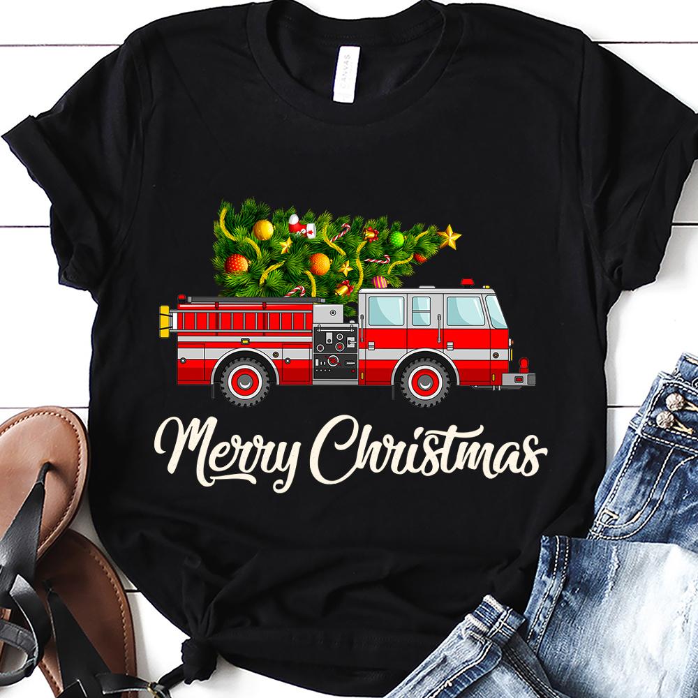 PresentsPrints, Firefighter Fire Truck Christmas T-Shirt