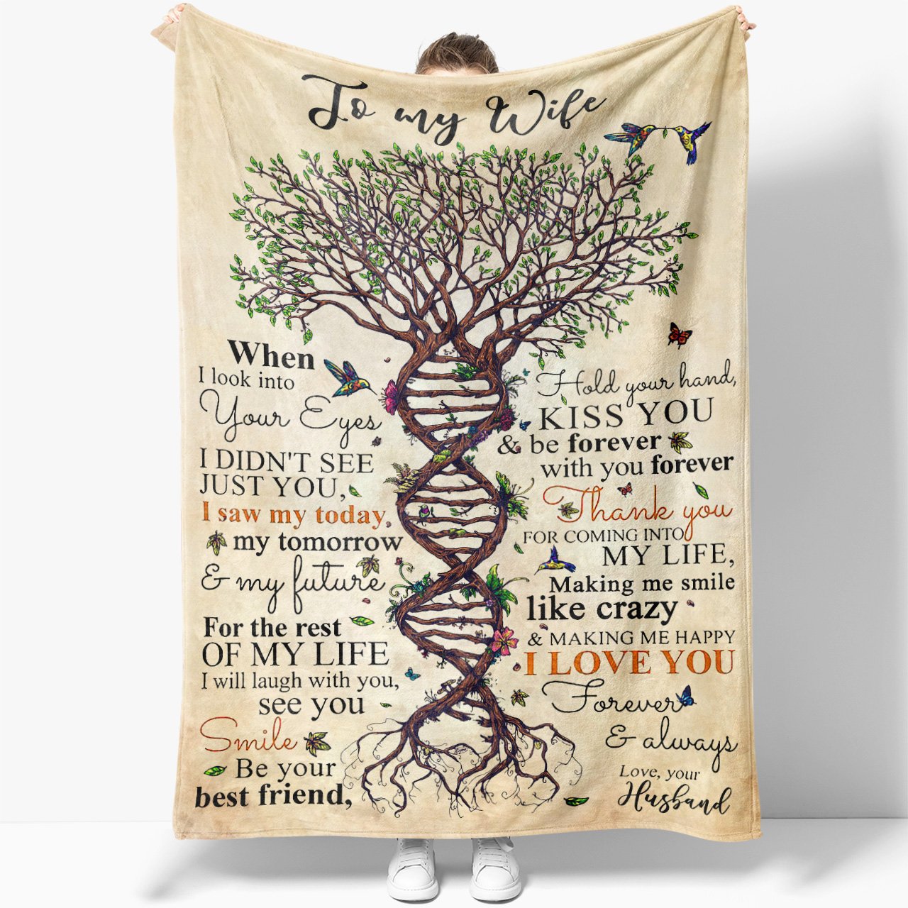 To My Wife Thank You For Coming Into My Life Blanket Gift For Wife From Husband Birthday Gift Home Decor Bedding Couch Sofa Soft and Comfy Cozy