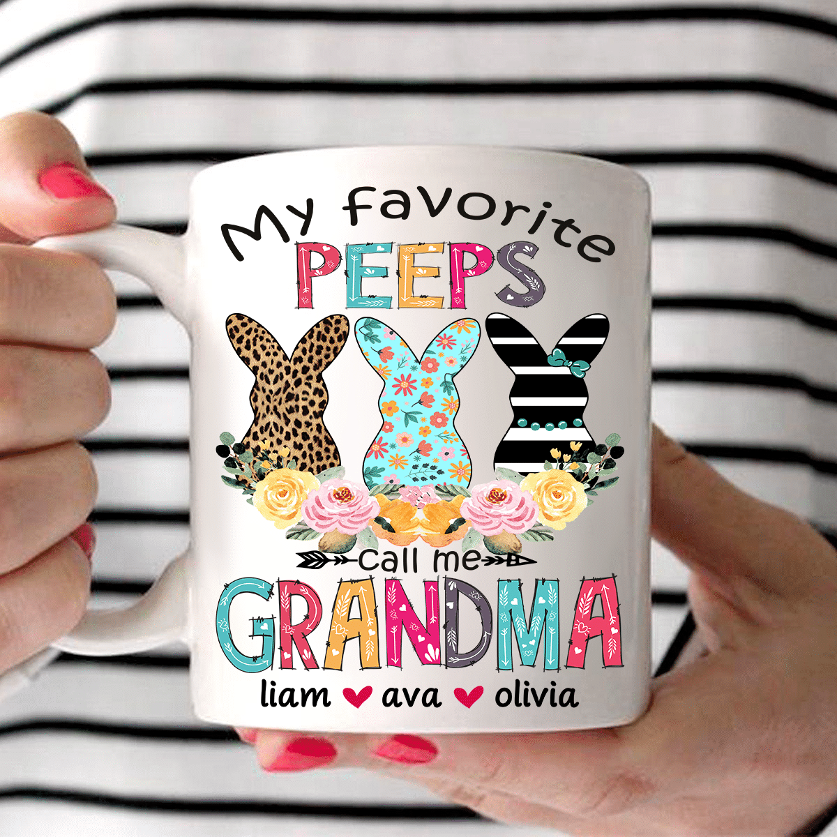 PresentsPrints, Personalized My Favorite Peeps Call Me Grandma, Easter Bunny Mugs Cera
