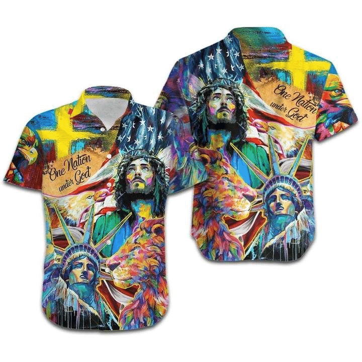 Jesus Lion One Nation Under God Colorful Hawaiian Shirt, Aloha Shirt For Summer