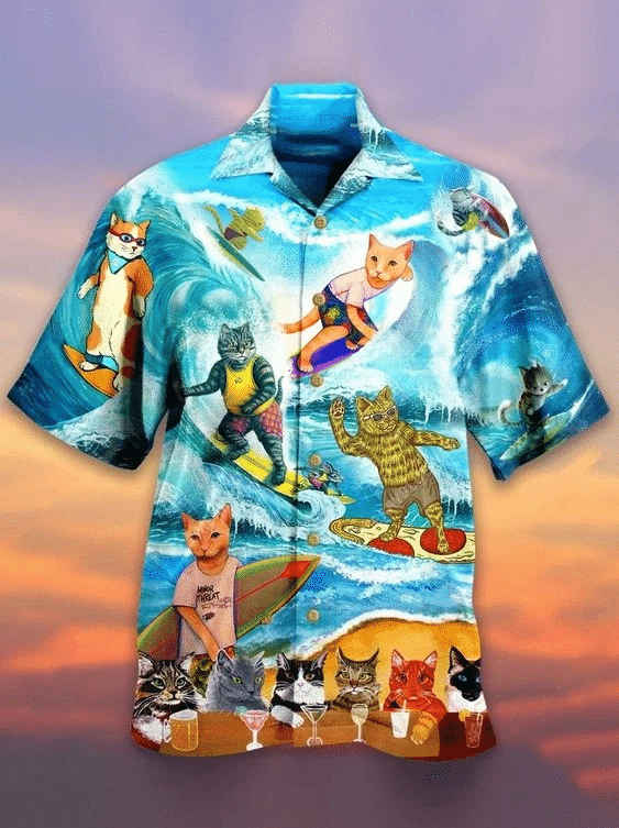 Cat Surfing Hawaiian Shirt Aloha Hawaii Shirt For Summer