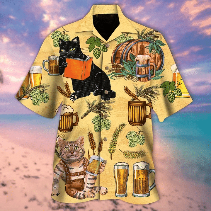 Cat And Beer Hawaiian Shirt, Aloha Shirt For Summer