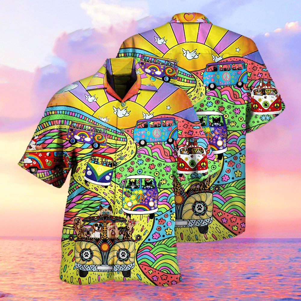 Gift For Pet Lover Trippie Hippie Cat Dog Hawaiian Shirt Aloha Hawaii Shirt For Summer