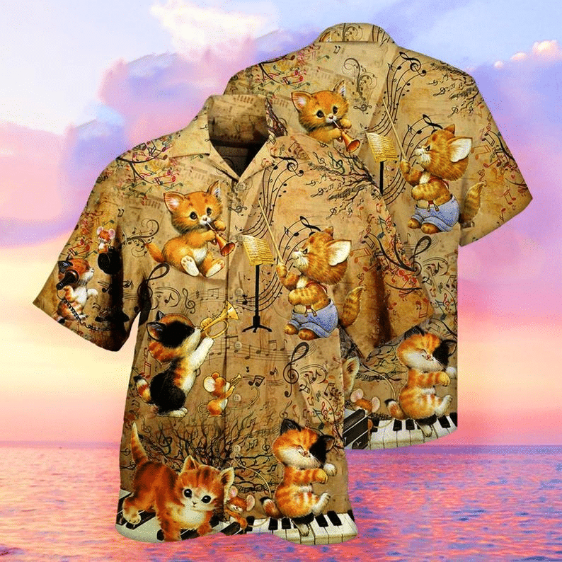 Gift For Cat Lover Music And Kitties Hawaiian Shirt, Aloha Shirt For Summer